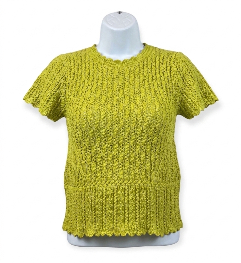NEW DEMOCRACY women's peplum crochet sweater top in celery green